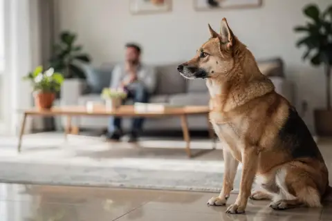Mon chien me colle plus que d'habitude, il est assis près de moi dans le salon, regardant dehors.