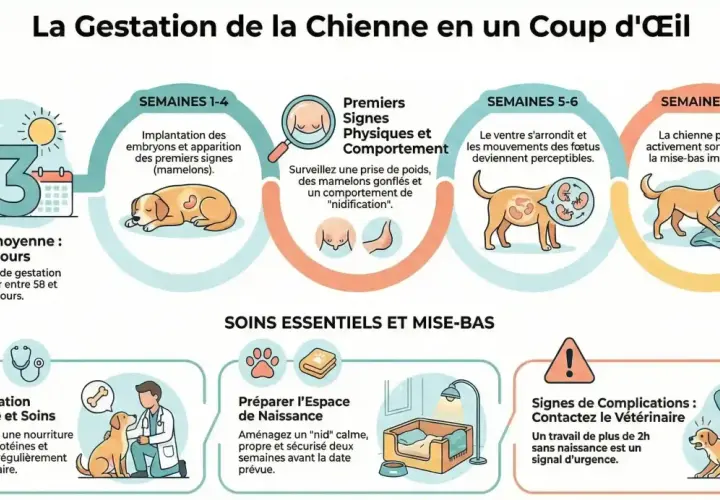 La chienne gestante montre des changements de comportement, comme la "nidification", avant la mise bas.