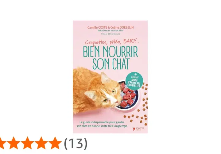 Couverture du livre "Bien nourrir son chat" avec un chat roux mangeant des croquettes. Un guide pour un aliment bon pour les chats.