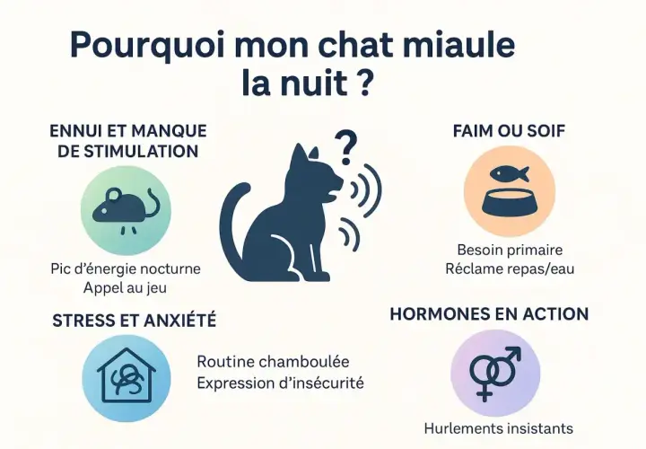 Un chat qui miaule la nuit peut avoir faim, s'ennuyer, être stressé ou avoir des hormones en action. Il réclame attention ou nourriture.