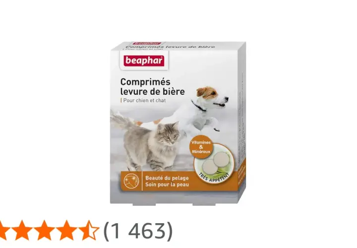Boîte de comprimés de levure de bière pour chat et chien, pour la beauté du pelage et le soin de la peau.