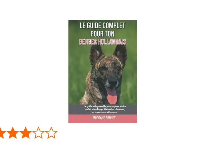 Le portrait d'un magnifique berger hollandais, langue pendante, sur la couverture d'un guide pour propriétaires.