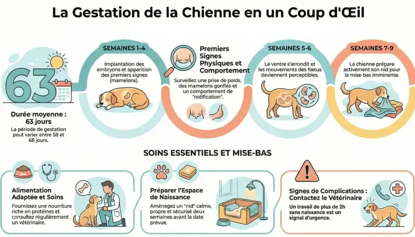 La chienne gestante montre des changements de comportement, comme la "nidification", avant la mise bas.