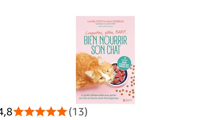 Couverture du livre "Bien nourrir son chat" avec un chat roux mangeant des croquettes. Un guide pour un aliment bon pour les chats.