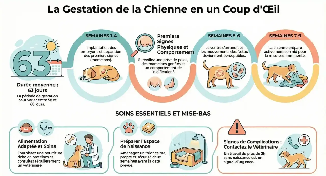 La chienne gestante montre des changements de comportement, comme la "nidification", avant la mise bas.