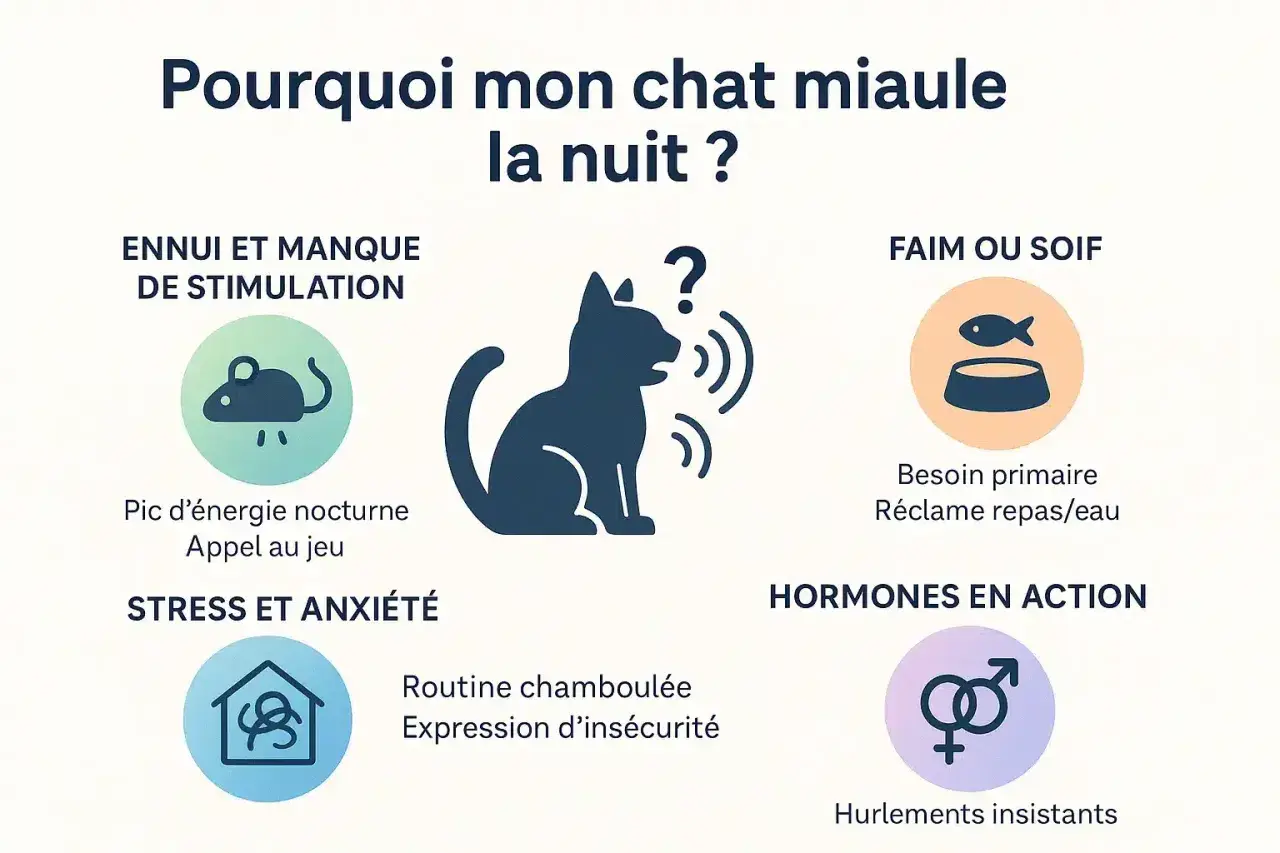 Un chat qui miaule la nuit peut avoir faim, s'ennuyer, être stressé ou avoir des hormones en action. Il réclame attention ou nourriture.