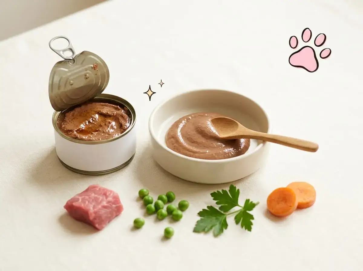 P&acirc;t&eacute; pour chien : avis v&eacute;t&eacute;rinaire sur cette nourriture saine et app&eacute;tissante, avec des ingr&eacute;dients frais comme la viande, les petits pois et les carottes.
